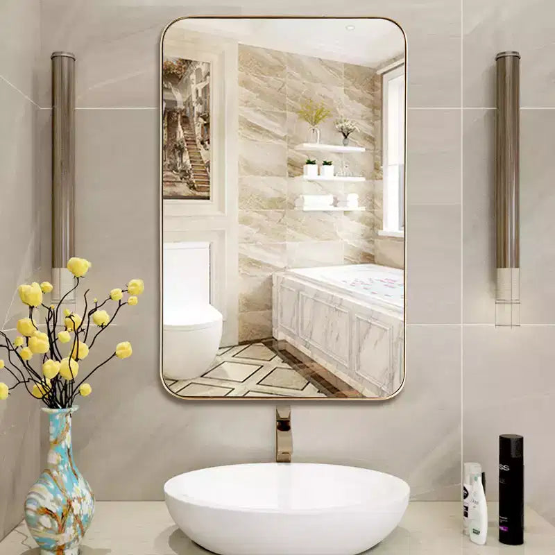 Costway 32x20 Wall-Mounted Rectangle Mirror Metal Frame Bathroom Entryway Gold