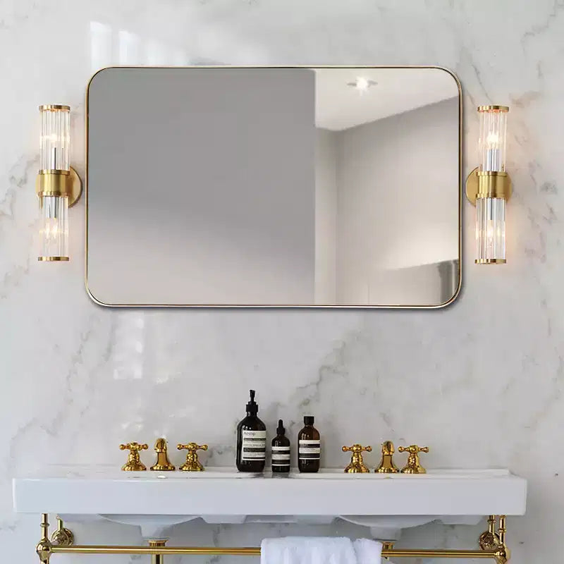 Costway 32x20 Wall-Mounted Rectangle Mirror Metal Frame Bathroom Entryway Gold