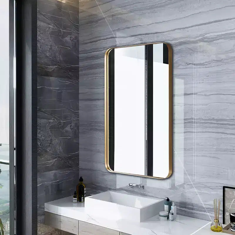 Costway 32x20 Wall-Mounted Rectangle Mirror Metal Frame Bathroom Entryway Gold