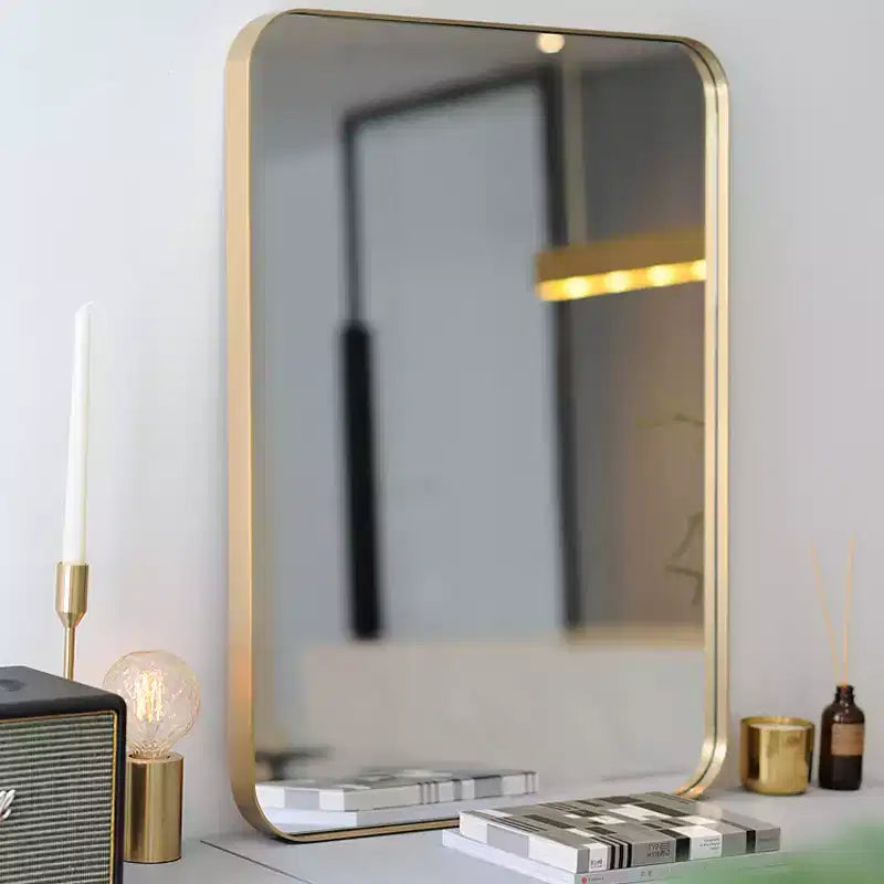 Costway 32x20 Wall-Mounted Rectangle Mirror Metal Frame Bathroom Entryway Gold