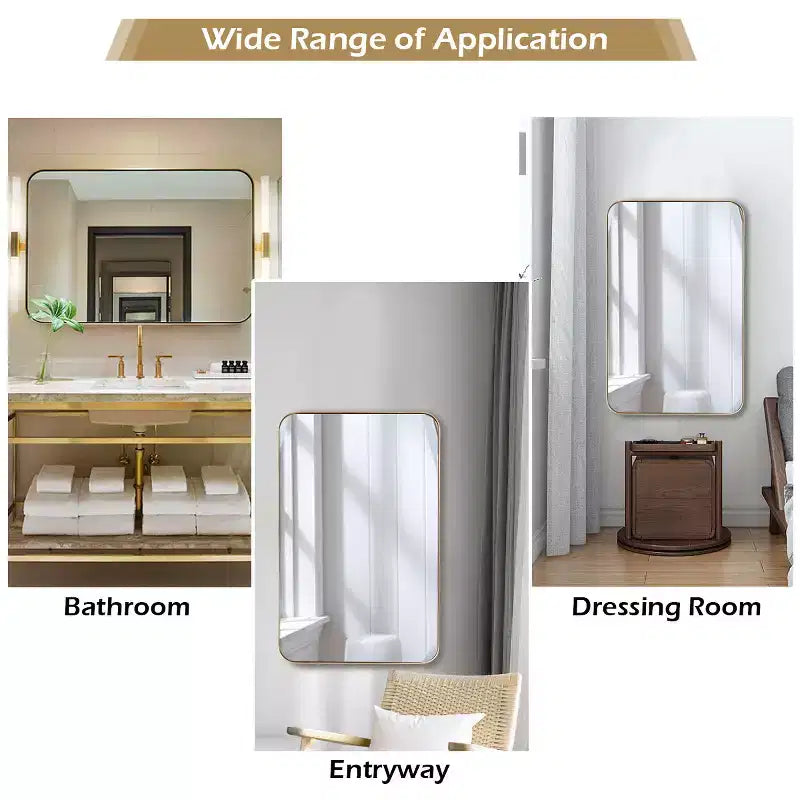Costway 32x20 Wall-Mounted Rectangle Mirror Metal Frame Bathroom Entryway Gold