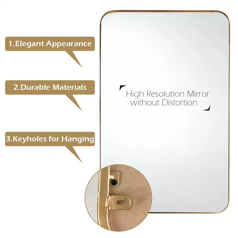 Costway 32x20 Wall-Mounted Rectangle Mirror Metal Frame Bathroom Entryway Gold