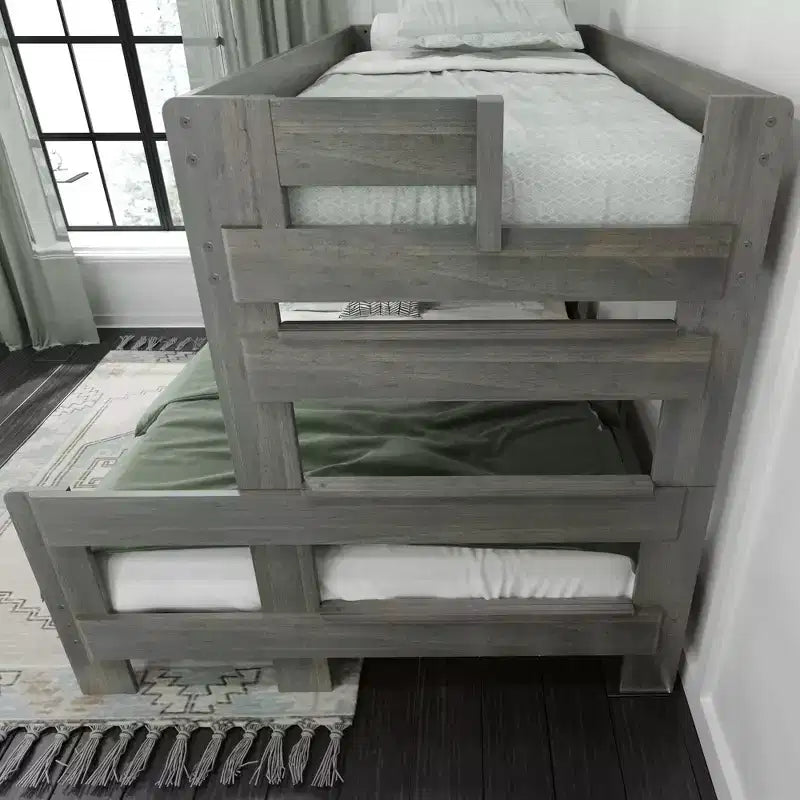Max & Lily Solid Wood Bunk Bed, Twin XL over Queen Modern Farmhouse Platform Bed Frame For Kids