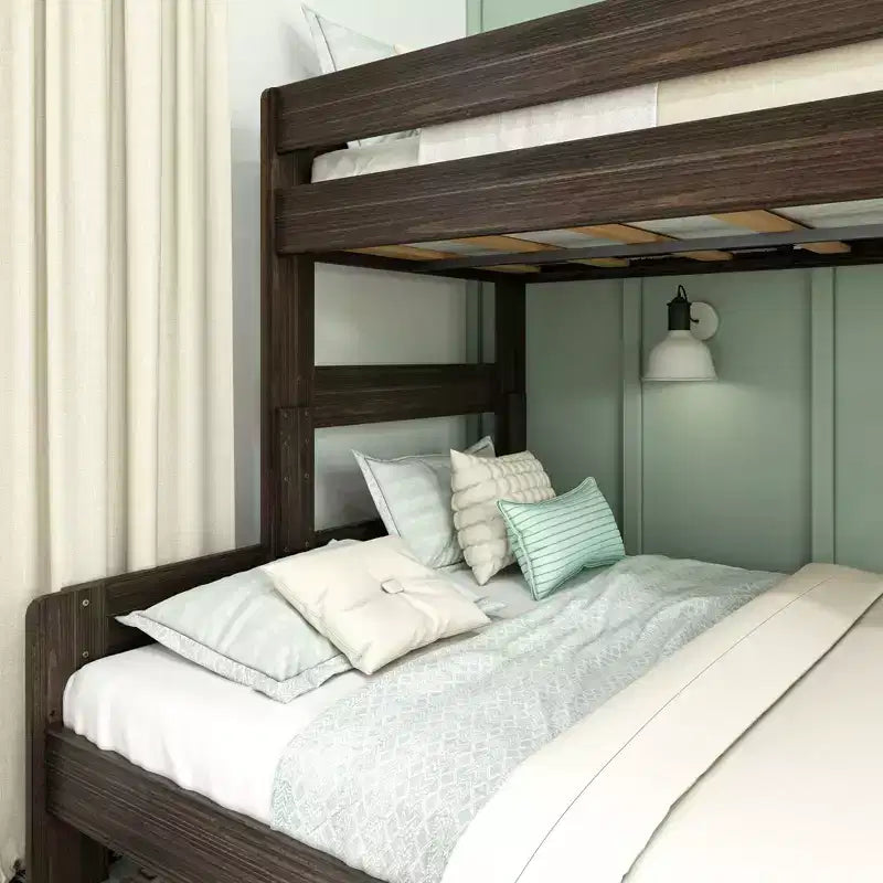 Max & Lily Solid Wood Bunk Bed, Twin XL over Queen Modern Farmhouse Platform Bed Frame For Kids