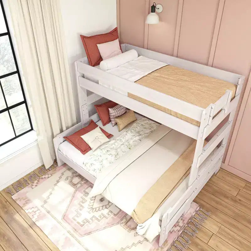 Max & Lily Solid Wood Bunk Bed, Twin XL over Queen Modern Farmhouse Platform Bed Frame For Kids