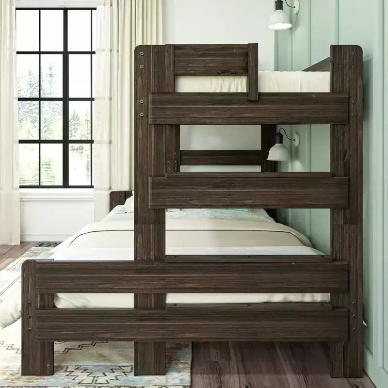 Max & Lily Solid Wood Bunk Bed, Twin XL over Queen Modern Farmhouse Platform Bed Frame For Kids