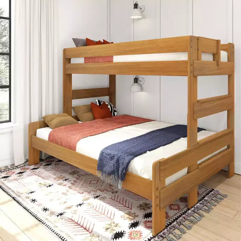 Max & Lily Solid Wood Bunk Bed, Twin XL over Queen Modern Farmhouse Platform Bed Frame For Kids